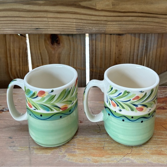 Set of 2 Gail Pittman Provence Light Green Floral Garland Coffee Mugs 11oz - Picture 1 of 8